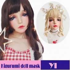 (yI)Crossdress Sweet Girl Resin Half Head Female Kigurumi Mask With BJD Eyes Cosplay Anime Doll Mask
